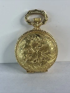 Vintage Caravelle Gold Tone Leaf Art Pocket Watch Water Damaged For Parts/repair - Picture 1 of 5