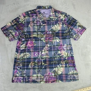 Tommy Bahama SHORT SLEEVE BUTTON UP Hawaiian Floral Striped Silk Sz Lg TB93  - Picture 1 of 8