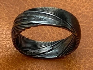 RUST RESISTANT- CUSTOM DAMASCUS STEEL MEN WEDDING BAND MEN ENGAGEMENT RING 8MM - Picture 1 of 4