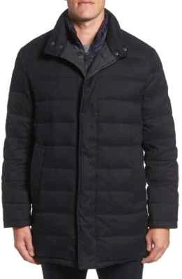 Cole Haan X3001 Mens Navy Stand Collar Quilted Down Inset Bib Coat Size S - Image 1 of 4