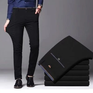Men's Elastic Straight Pants Business Casual Long Suit Pants Male Formal Trouser - Picture 1 of 25