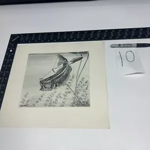 ART PAPER ETCHING PHOTO PRINT Big Black Bass Weeds Lilly’s Pads Hook Fly Neat - Picture 1 of 20