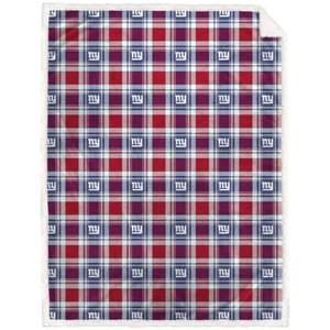 New York Giants NFL 60" x 90" Plaid Logo Plush Sherpa Blanket-F2003634623 - Picture 1 of 3