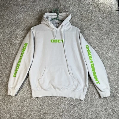 Sudadera con Capucha OBEY Propaganda Mediana Blanca Neón Letras Caos Disidencia Foto 1 de 4