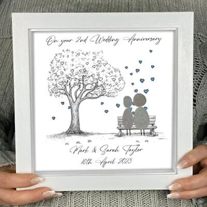Personalised Pebble Art 2nd Wedding Anniversary Gift Keepsake 2 Year Present - Picture 1 of 10