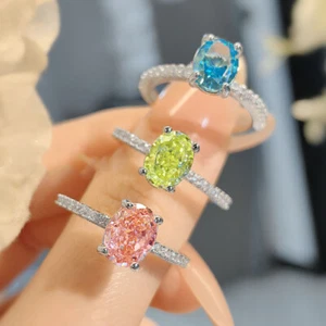 New 8mm Ice Flower Cut High Carbon Ice Blue Topaz Gems Women Girl Silver Rings - Picture 1 of 12