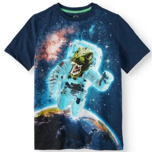 Boy's XXL (18) Graphic T-Shirt Outerspace Dinosaur Short Sleeve Cotton Blend - Picture 1 of 3