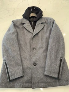 BLACK RIVET LUXURY Zip Wool Blend Black Hooded Coat Jacket Gray Men Size L - Picture 1 of 10