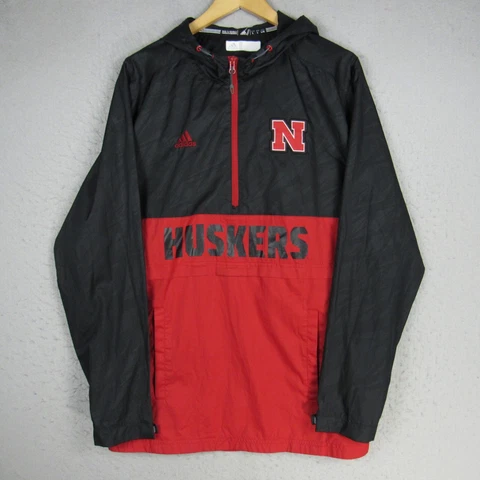 Nebraska Cornhuskers Jacket Mens Large Black Red Windbreaker Spellout Adidas Cover