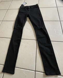 Dr Denim Mens Jeans Chase Black Skinny Tapered Ripped Knee Size 28 New With Tags - Picture 1 of 9