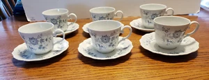 LOT OF 6 CHRISTINA PORCELAIN BAVARIAN BLUE CUPS/SAUCERS SELTMANN WEIDEN GERMANY - Picture 1 of 9