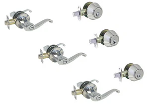 Set di 3 set di serrature porta ingresso, leve cromate lucide, tutte le serrature con chiave uguale - Foto 1 di 5