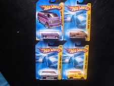 Hot Wheels Custom '77 Dodge Van lot of 4 from 2008 with Flames & large sunroofs