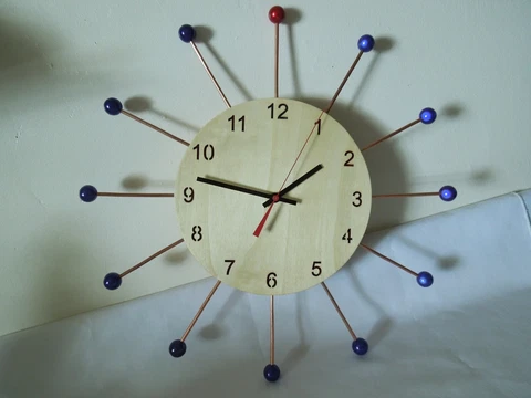 17" Quartz Wall Clock Mid-Century Modern Style Wood, Copper & Acrylic NEW! Cover