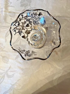 VTG Silver City Flanders Art Nouveau Candy Compote Dish Overlay Glass Poppy - Picture 1 of 6