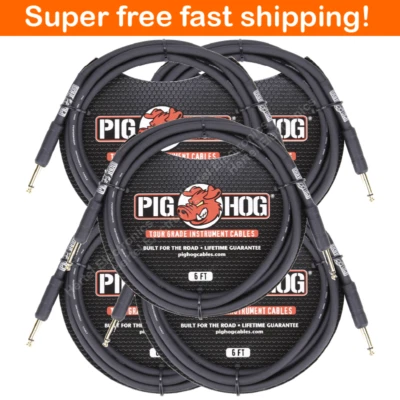 5 Pack PIG HOG PH6 6ft Patch Cable 8mm 1/4 Straight Instrument Guitar Cord Black - Image 1 of 3