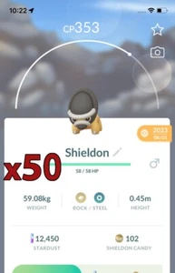 50x Shieldon Pokemon Bundle !! Good Chance of Lucky and Good IVs !! Go - Picture 1 of 1