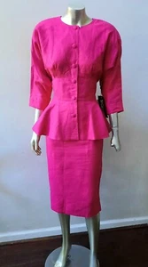 NWT ST. GILLIAN VTG 80S PINK PEPLUM TOP PENCIL MIDI SKIRT SET SUIT sz 10 $222 - Picture 1 of 6