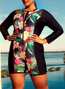 TS TAKING SHAPE plus size XS / 14 Tropical Scallop Zip Swimsuit NWT rrp$160! - Picture 1 of 3