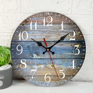 Wooden Wall Clock Silent Non-Ticking Wood Old Retro Vintage Wooden Round Rust... - Picture 1 of 8