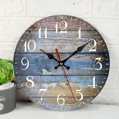 Wooden Wall Clock Silent Non-Ticking Wood Old Retro Vintage Wooden Round Rust... - Image 1 of 4