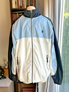 U.S. Polo Assn Logo White Baby Blue Colorblock Zip Collar Windbreaker Mens L - Picture 1 of 8