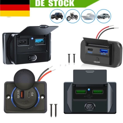 Auto 12V 24V USB Typ c Ladegerät Buchse Licht Einbau Steckdose für KFZ Motorrad - Bild 1 von 4