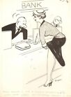 Flasher Babe at Bank - Humorama 1960 art by Lowell Hoppes 