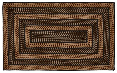 Black & Tan Rectangle Braided Area Rug Country Farmhouse-Style Non-Slip - Image 1 of 4