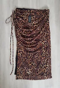 MYLEENE KLASS size 22 ladies LEOPARD PRINT LONG SKIRT ruched SIDE SPLIT next - Picture 1 of 15