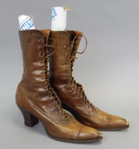 Antique Victorian Edwardian Ladies Womens Leather Lace Boots Shoes Heels ?Size 7 - Picture 1 of 8
