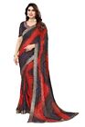 Women's Bandhani Printed Georgette Lace Work Saree With Blouse Piece, Navy Blue