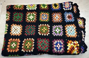 Vintage Hand Crocheted Colorful Granny Square Afghan Scallop Edge Blanket 64x44 - Picture 1 of 4