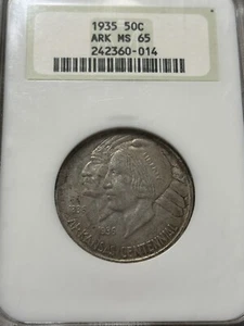 1935 Arkansas Commemorative Half Dollar  In A Very Old NGC Fatty Holder , MS65 - Picture 1 of 5