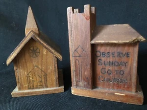 ZWEI kleine VOLKSKUNST Kirchenbänke aus Holz - Bild 1 von 7
