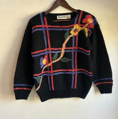 Suéter Pullover Grueso Vintage Western Connection S Floral Abuela Retro Foto 1 de 4