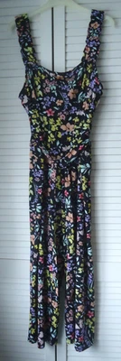 Black Floral Jump Suit Large 16 - 18 Belt, Pockets, Smocked Back, Wide Leg - Image 1 of 4