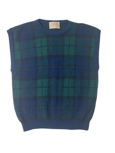 Vintage 70s Pendleton Pullover Sweater Vest Women's Small Plaid Wool Blue Green - Picture 1 of 8