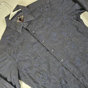 Camicia Robert Graham uomo XL blu navy ricamata floreale media - Foto 1 di 20