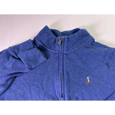Polo Ralph Lauren Niños Azul Algodón 1/4 Cremallera Pullover Sudadera Talla 7 Carne Poni Foto 1 de 4