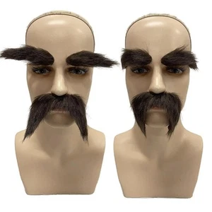 2Pcs Fake Mustache and Fake Eyebrows Dress up Stick on Decor Lifelike Fake Beard - Picture 1 of 7