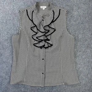 Tahari Arthur S Levine Bluse Damen Large schwarz weiß Rüschen ärmellos Oberteil - Bild 1 von 8