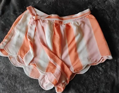 90s Style Orange, Pink And Cream Striped Shorts. Wrap Around Belt. Gossip Girl - Image 1 of 4