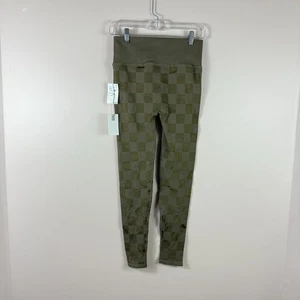 NUEVO CON ETIQUETAS GOOD AMERICAN Mujer Talla 3/4 Verde Ejército Estampado Cuadros Compresión Leggings - Imagen 1 de 5