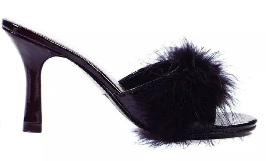 Ellie Sasha Maribou Kitten Heels Black Faux Feathers 3” Heel Party Club Fashion - Image 1 of 3