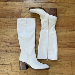 Sam Edelman Off-White Block Heel Leather Boots Size 9