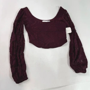Altar'd State Shirt Damen Medium Burgund Spitze Crop Top Langarm Boho Festival - Bild 1 von 12