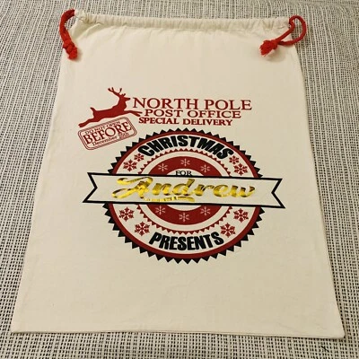 North Pole Post Office Santa Sack Christmas Gift Canvas Bag "ANDREW" 24.5x19 in - Image 1 of 4