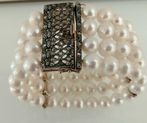 Bracciale Multifilo In Perle Coltivate e chiusura a cassetto in argento  - Foto 1 di 8