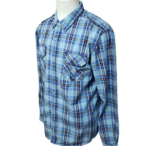Guess Slim Fit Men's Size XL Blue Check Cotton Long Sleeve Casual Biker Shirt - Picture 1 of 10